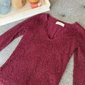 Abercrombie & Fitch Burgundy Lace V-Neck Long Sleeve